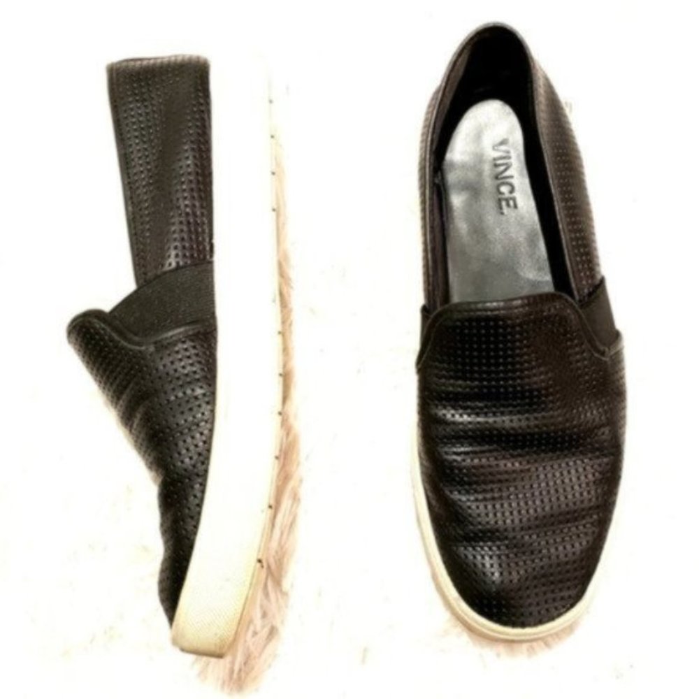 Vince Black Perforated Slip On Platform Sneakers
